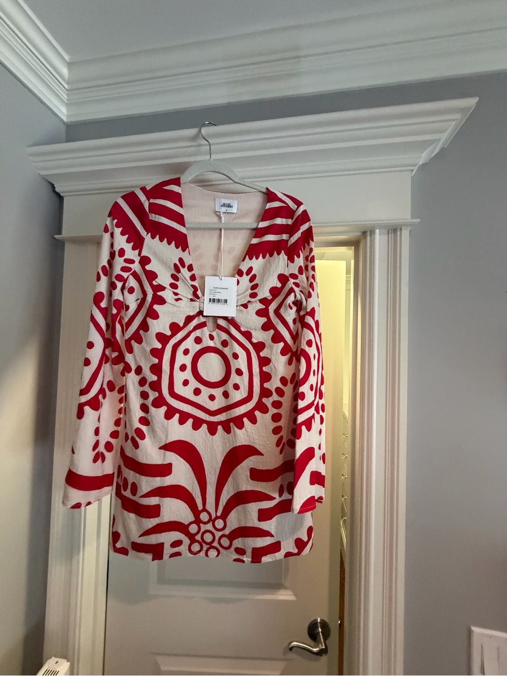 NWT Seven wonders Red and White Patterned resort dress